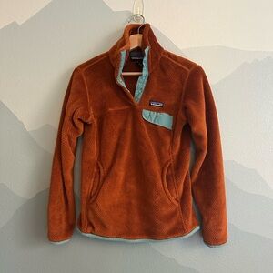 Patagonia Retool Sweater-Rust Fleece Pullover with Teal Trim